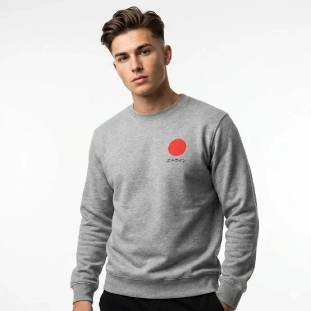 Edwin Japanese Sun Crew Sweatshirt in heather grey French terry